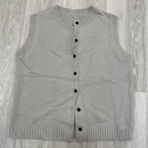Gray Sleeveless Button-Up Sweater